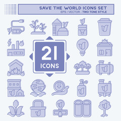 Icon Set Save the World. related to Education symbol. two tone style. editable