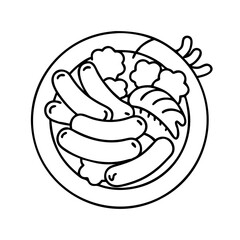 food platter with sausages icon, food platter with sausages line art - simple line art of food platter with sausages, perfect for food platter with sausages logos and icons