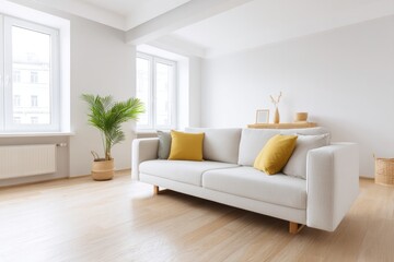 Fototapeta premium capture bright modern living room with neutral colors and touch of natural textures