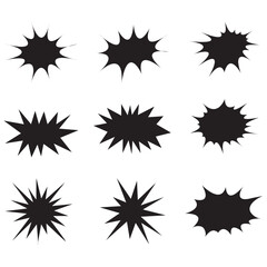 Comic burst explosion vector, comic boom elements, and speech bubbles vector silhouettes.