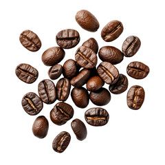 Roasted coffee beans lie scattered on a clean transparent background, showcasing their rich color and texture, roasted coffee beans isolated transparent background