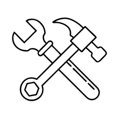 hammer and wrench crossed icon, hammer and wrench crossed line art - simple line art of hammer and wrench crossed, perfect for hammer and wrench crossed logos and icons