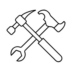 hammer and wrench crossed icon, hammer and wrench crossed line art - simple line art of hammer and wrench crossed, perfect for hammer and wrench crossed logos and icons
