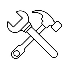 hammer and wrench crossed icon, hammer and wrench crossed line art - simple line art of hammer and wrench crossed, perfect for hammer and wrench crossed logos and icons