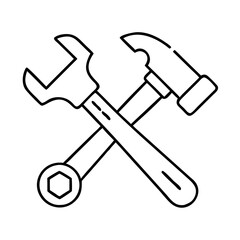 hammer and wrench crossed icon, hammer and wrench crossed line art - simple line art of hammer and wrench crossed, perfect for hammer and wrench crossed logos and icons