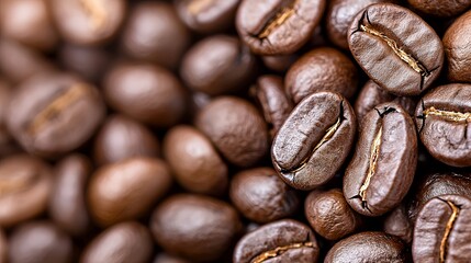 Obraz premium Close Up of Roasted Coffee Beans Texture and Details