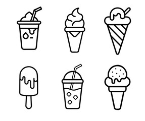Ice cream vector icons set. Waffle cone illustration sign collection. Ice lolly symbol. Ice cream logo. Frozen juice logo.