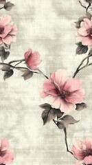 Tile of old-fashioned floral wallpaper with intricate botanical details and retro styling, perfect for classic-themed projects and vintage decor.