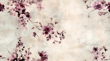 Tile of old-fashioned floral wallpaper with intricate botanical details and retro styling, perfect for classic-themed projects and vintage decor.