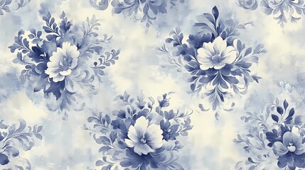 Tile of old-fashioned floral wallpaper with intricate botanical details and retro styling, perfect for classic-themed projects and vintage decor.