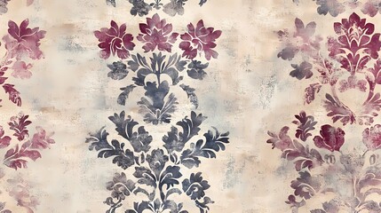 Tile of old-fashioned floral wallpaper with intricate botanical details and retro styling, perfect for classic-themed projects and vintage decor.