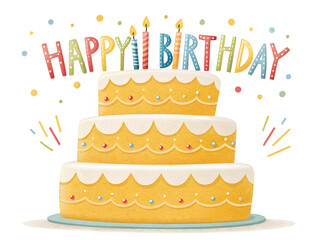 Vibrant Happy Birthday Cake Illustration with Candles and Sprinkles