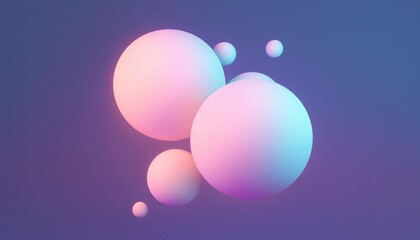 Pastel colored spheres float against a purple backdrop