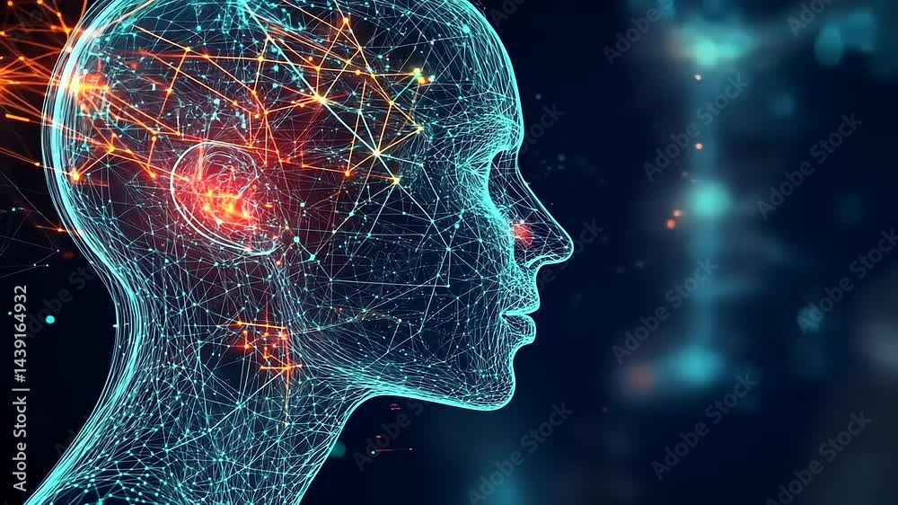 Wall mural digital representation of a human head with neural data