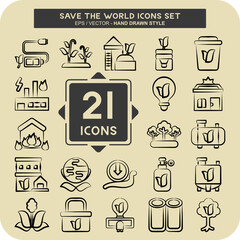 Icon Set Save the World. related to Education symbol. hand drawn style. editable