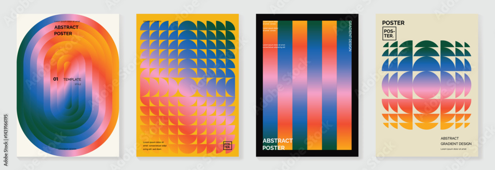 Aufkleber abstract vibrant gradient background vector. retro cover template with shapes, 70s colorful and liqu