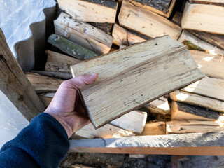A person holding a piece of wood in their hand