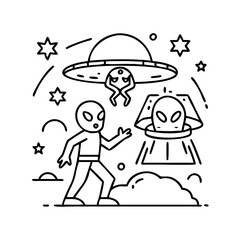 alien invader retro style icon, alien invader retro style line art - simple line art of alien invader retro style, perfect for alien invader retro style logos and icons