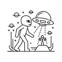 alien invader retro style icon, alien invader retro style line art - simple line art of alien invader retro style, perfect for alien invader retro style logos and icons