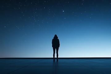 Serene night photography a person gazing up at a single star in open space