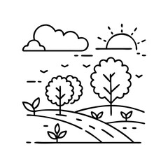 autumn sunset icon, autumn sunset line art - simple line art of autumn sunset, perfect for autumn sunset logos and icons