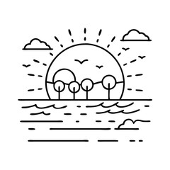 autumn sunset icon, autumn sunset line art - simple line art of autumn sunset, perfect for autumn sunset logos and icons