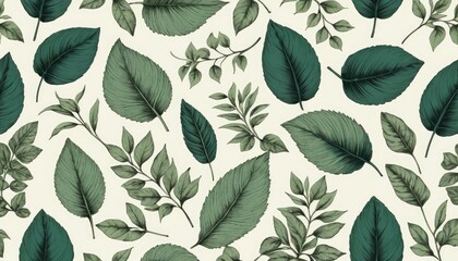 Fototapeta premium Green leaves seamless pattern vector floral design