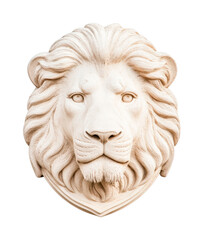 Majestic stone lion sculpture with detailed carved mane, cut out - stock png.