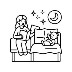 bedtime story session icon, bedtime story session line art - simple line art of bedtime story session, perfect for bedtime story session logos and icons