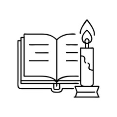 book and candle icon, book and candle line art - simple line art of book and candle, perfect for book and candle logos and icons