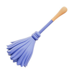 Blue cleaning mop with wooden handle for efficient home cleaning, cut out - stock png.