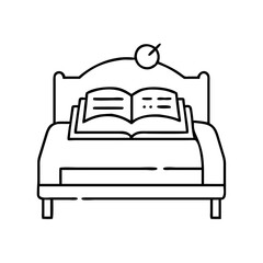 book in bed icon, book in bed line art - simple line art of book in bed, perfect for book in bed logos and icons