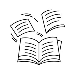book pages flying icon, book pages flying line art - simple line art of book pages flying, perfect for book pages flying logos and icons