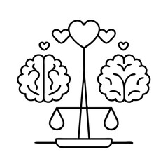 brain and heart balance icon, brain and heart balance line art - simple line art of brain and heart balance, perfect for brain and heart balance logos and icons