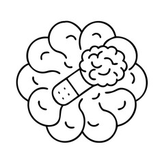 brain with band aid icon, brain with band aid line art - simple line art of brain with band aid, perfect for brain with band aid logos and icons
