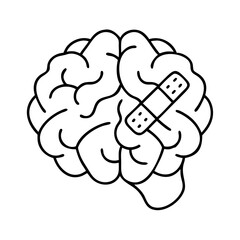 brain with band aid icon, brain with band aid line art - simple line art of brain with band aid, perfect for brain with band aid logos and icons