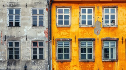 Fototapeta premium Generic city building with windows stock photo --ar 16:9 --raw --v 6 Job ID: 640339ac-b5e4-41c7-8a52-fcd0d6f740f6