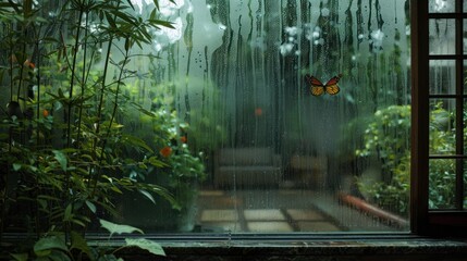 Obraz premium A Butterfly on a Rainy Day