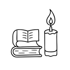 candle by a book icon, candle by a book line art - simple line art of candle by a book, perfect for candle by a book logos and icons
