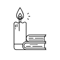 candle by a book icon, candle by a book line art - simple line art of candle by a book, perfect for candle by a book logos and icons
