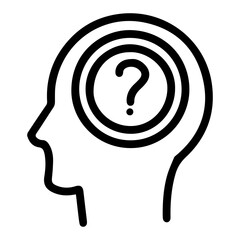 Question mark in mind (outline style). Inquiry, doubt, uncertainty, problem, query, confusion, searching thoughts, seeking answer, mental interrogation, puzzling mind, intellectual exploration
