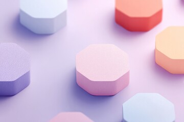 Fototapeta premium collection of random geometric shapes arranged on pastel background minimalistic design emphasized by ample copy space