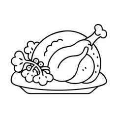 carved turkey on platter icon, carved turkey on platter line art - simple line art of carved turkey on platter, perfect for carved turkey on platter logos and icons