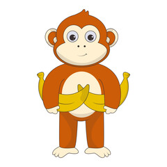 Illustration of Cute Monkey. Vector Character in Cartoon Style.