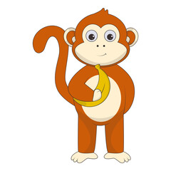 Illustration of Cute Monkey. Vector Character in Cartoon Style.