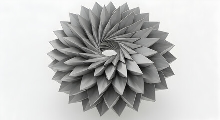Fototapeta premium Silver Geometric Petal Structure Against White, Contemporary Art Piece