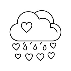 cloud with heart raindrops icon, cloud with heart raindrops line art - simple line art of cloud with heart raindrops, perfect for cloud with heart raindrops logos and icons
