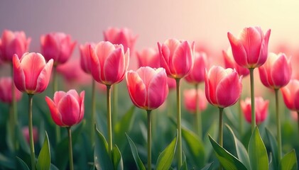 Delicate stylized tulips, infinitely repeating, design, art, orange