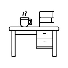 coffee mug on desk icon, coffee mug on desk line art - simple line art of coffee mug on desk, perfect for coffee mug on desk logos and icons