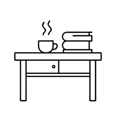 coffee mug on desk icon, coffee mug on desk line art - simple line art of coffee mug on desk, perfect for coffee mug on desk logos and icons